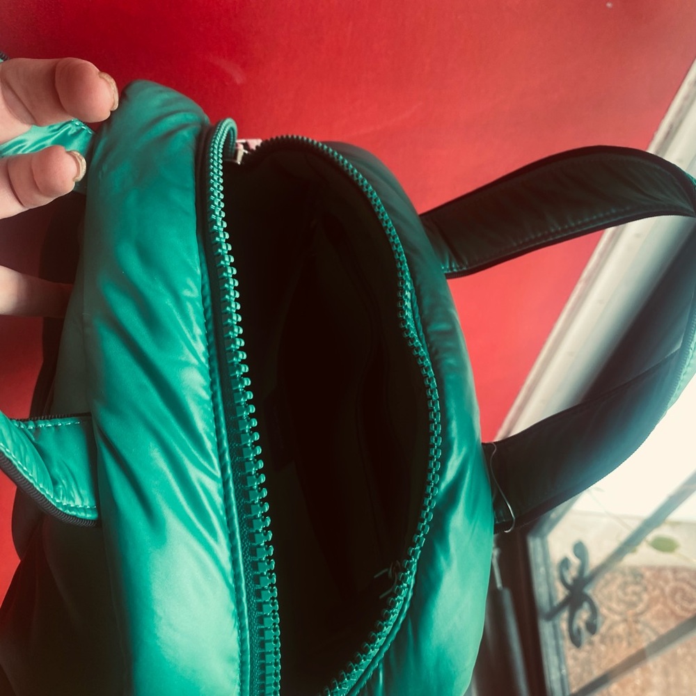 Kate Spade Fabric & Leather Trim Choux Puffy Satchel Crossbody Green NWOT - Picture 8 of 16